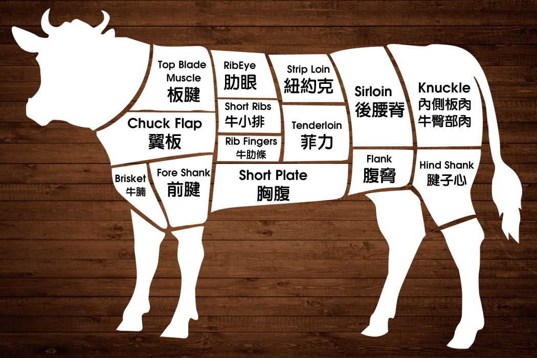 美國牛肉八大部位分切圖